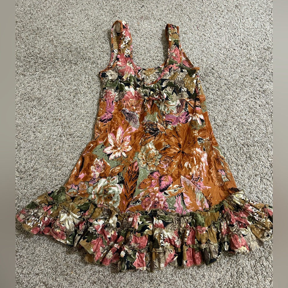 Vintage Mancini Floral Ruffle Hem Sundress Multicolored Sz XS Dress Cotton India